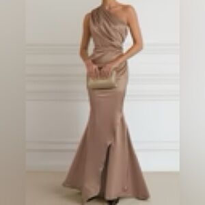 Champagne Satin One-Shoulder Gown
